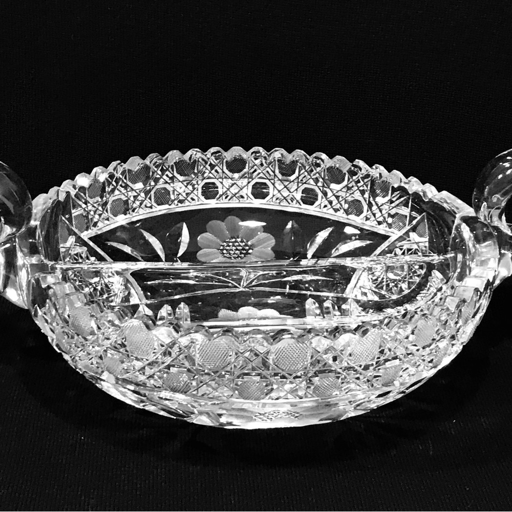 Antique 1900’s American Brilliant Period Cut Crystal Double Handle Dish 11”